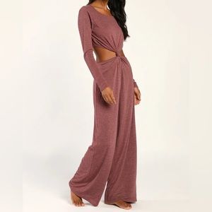 Chose to Chill Mauve Long Sleeve Cutout Wide-Leg Jumpsuit Never worn